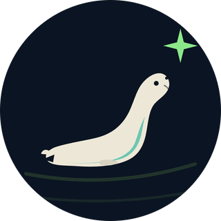 The Seall app icon: a grey seal on a dark sea, looking up at a green star